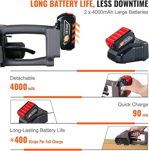 آلة ربط Electric Vevor ، مقابل 0.39 "-0.75" PP Pet Straps ، أداة نطاقات كهربائية محمولة مع شاشة رقمية ، أداة ربط أوتوماتيكية تعمل بالبطارية 2 × 4000 مللي أمبير في التغليف للبطارية. in Kuwait