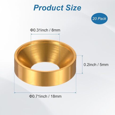 20-Pack M8 Countersunk Finish Washers, Hole Dia 0.31"/8mm Alloy Aluminum Finish Cup Washer Screw Head Gasket for Industrial/Screw RC/Car/Motorcycle/Mechanical Parts [Black] in Kuwait