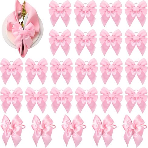 25 Pcs Pink Bow Napkin Ring Set Bow Velvet Napkin Holder 3.5 x 4 Inch Coquette Buckles Table Decoration for Wedding Anniversary Dinner Banquet Birthday Bachelorette Party Supplies in Saudi Arabia