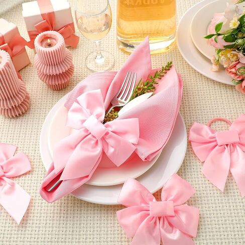 25 Pcs Pink Bow Napkin Ring Set Bow Velvet Napkin Holder 3.5 x 4 Inch Coquette Buckles Table Decoration for Wedding Anniversary Dinner Banquet Birthday Bachelorette Party Supplies in Saudi Arabia