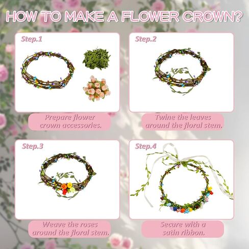 Timlotti Flower Crowns Kit for Girls DIY Fairy Crown Crafts 30 Sets Flower Headband Making Kit with Berries and Ribbons Making Your own Garland Wreath Gift for Girls Teens Women (Blooming Rose) in Saudi Arabia