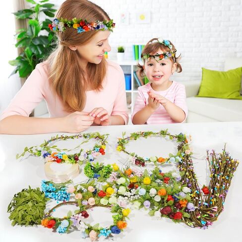 Timlotti Flower Crowns Kit for Girls DIY Fairy Crown Crafts 30 Sets Flower Headband Making Kit with Berries and Ribbons Making Your own Garland Wreath Gift for Girls Teens Women (Blooming Rose) in Saudi Arabia