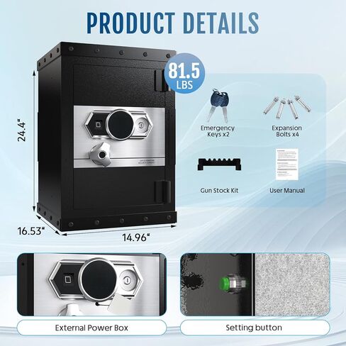 Home Safe box with Smart Alarm System and Silencing Biometric Safe, 2.7 Cubic Feet small safes for home, 16.53 X 14.17 X 20.47 Inches. in Kuwait