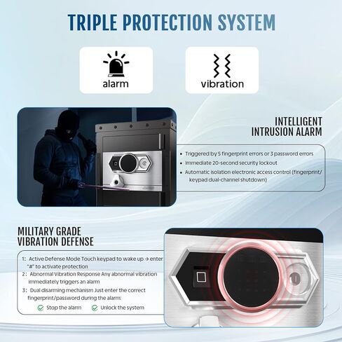 Home Safe box with Smart Alarm System and Silencing Biometric Safe, 2.7 Cubic Feet small safes for home, 16.53 X 14.17 X 20.47 Inches. in Kuwait