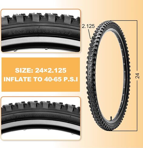 مجموعة إطارات الدراجات الجبلية Hycline: 2 عبوة 20/24/26x2.125 بوصة قابلة للطي إطارات الدراجات عالية الكثافة والأنابيب الداخلية للزوج مع رافعات الإطارات متوافقة in Kuwait