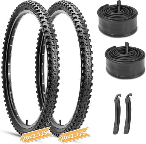 Hycline Mountain Bike Tires Set: 2-Pack 20/24/26x2.125 Inch Folding Replacement High-Density Bicycle Tires and Pair Inner Tubes with Tire Levers Compatible for Street & Off-Road Riding in Saudi Arabia