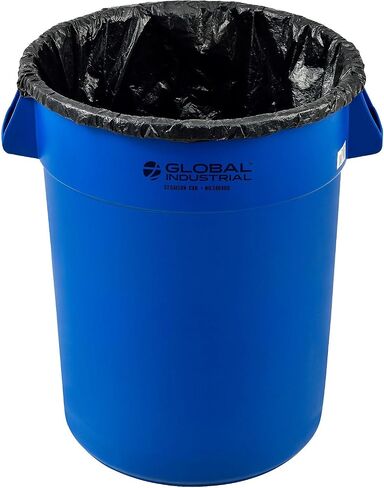 Global Industrial Commercial Round Trash Can, 32 Gallon Capacity, Plastic Garbage Can, Indoor and Outdoor Utility Trash Can, Blue, 21-3/4"W x 27-1/2"H, No Lid in Saudi Arabia