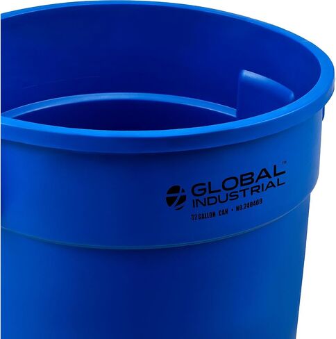 Global Industrial Commercial Round Trash Can, 32 Gallon Capacity, Plastic Garbage Can, Indoor and Outdoor Utility Trash Can, Blue, 21-3/4"W x 27-1/2"H, No Lid in Saudi Arabia