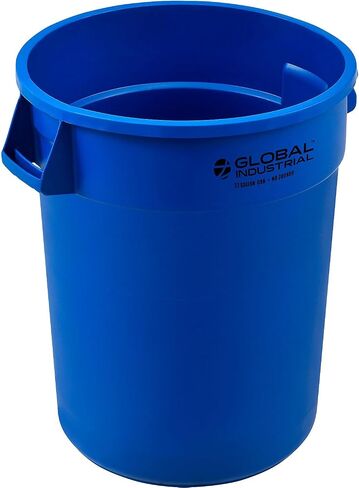 Global Industrial Commercial Round Trash Can, 32 Gallon Capacity, Plastic Garbage Can, Indoor and Outdoor Utility Trash Can, Blue, 21-3/4"W x 27-1/2"H, No Lid in Saudi Arabia
