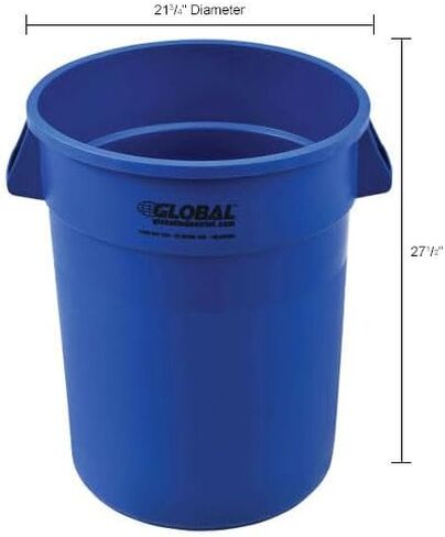 Global Industrial Commercial Round Trash Can, 32 Gallon Capacity, Plastic Garbage Can, Indoor and Outdoor Utility Trash Can, Blue, 21-3/4"W x 27-1/2"H, No Lid in Saudi Arabia