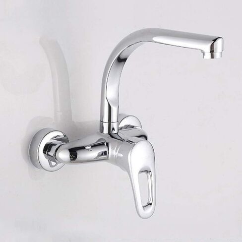 Hanging into The Wall Copper Body Hot and Cold Mixing Valve Double Hole Single Handle Kitchen Sink Balcony Laundry Mop Pool Faucet Basin Faucet Chrome Faucet,B(A) in Saudi Arabia