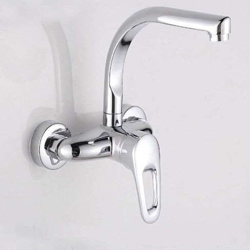 Hanging into The Wall Copper Body Hot and Cold Mixing Valve Double Hole Single Handle Kitchen Sink Balcony Laundry Mop Pool Faucet Basin Faucet Chrome Faucet,B(A) in Saudi Arabia