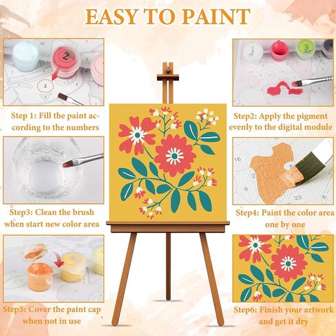 NAIMOER 4 Pack Flower Paint by Numbers Kits for Adults Beginner with Wooden Framed, Flowers Color by Numbers on Canvas Painting Kits for Adults, Easy Paint DIY Acrylic for Home Wall Decor 8X8 Inch in Saudi Arabia