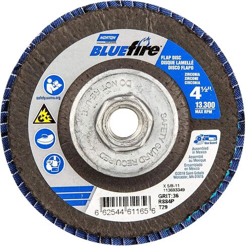Norton Bluefire ، قرص رفرف 10-PK ، 4-1/2x7/8 36 GRIT ، قطر العجلة T29 4.5 بوصة ، حجم الشجرة 7/8 عجلات (Qty.) 10 طراز# 6625461165 in Saudi Arabia