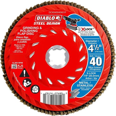 Diablo X-Lock Steel Demon Righ Disc لأسطح المعادن والفولاذ المقاوم للصدأ-40 حصى ، 4-1/2 "قطر ، 7/8" ، X-Lock Arbor ، 12000 Max RPM-DCX045040X01F in Saudi Arabia