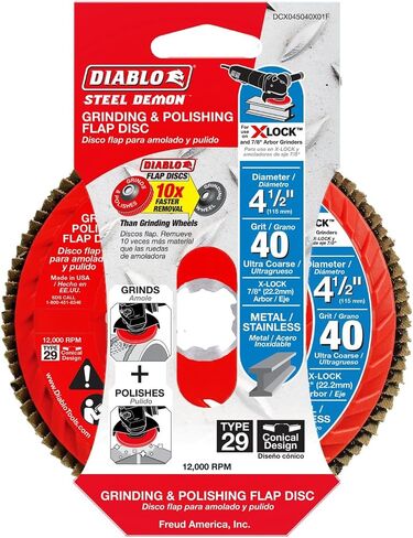 Diablo X-Lock Steel Demon Righ Disc لأسطح المعادن والفولاذ المقاوم للصدأ-40 حصى ، 4-1/2 "قطر ، 7/8" ، X-Lock Arbor ، 12000 Max RPM-DCX045040X01F in Saudi Arabia