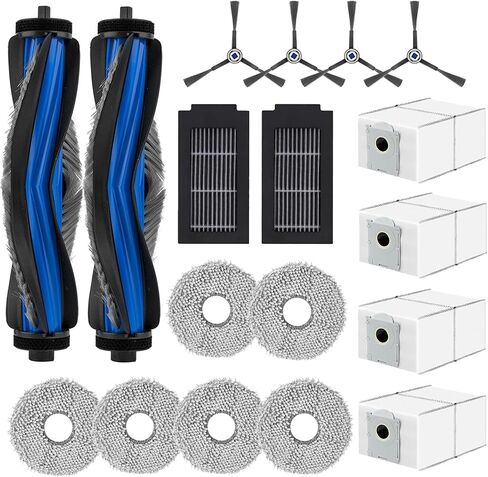 18 Pack Replacement Accessories Kit for Ecovacs Deebot T50 Max Pro Omni Vacuum Cleaner, 2 Main Brush+ 2 Hepa Filters+ 6 Mop Pads+ 4 Vacuum Bags+ 4 Side Brushs in Saudi Arabia