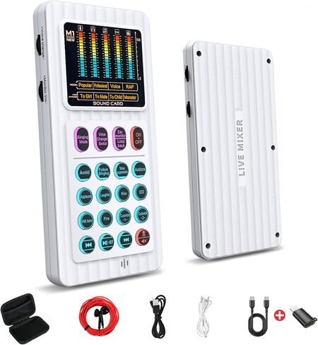 HICALL M01 MINCING CONSOLE SOUND CARD-4-Voice Changer مع تقليل ضوضاء الذكاء الاصطناعي ، 6 منصات صوتية مخصصة ، بطارية 600 مللي أمبير في الساعة ، للبث والألعاب والبودكاست in Saudi Arabia