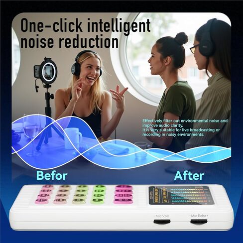 HICALL M01 MINCING CONSOLE SOUND CARD-4-Voice Changer مع تقليل ضوضاء الذكاء الاصطناعي ، 6 منصات صوتية مخصصة ، بطارية 600 مللي أمبير في الساعة ، للبث والألعاب والبودكاست in Saudi Arabia