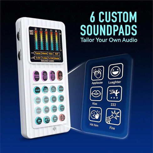 HICALL M01 MINCING CONSOLE SOUND CARD-4-Voice Changer مع تقليل ضوضاء الذكاء الاصطناعي ، 6 منصات صوتية مخصصة ، بطارية 600 مللي أمبير في الساعة ، للبث والألعاب والبودكاست in Saudi Arabia