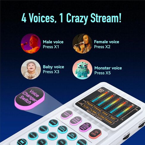 HICALL M01 MINCING CONSOLE SOUND CARD-4-Voice Changer مع تقليل ضوضاء الذكاء الاصطناعي ، 6 منصات صوتية مخصصة ، بطارية 600 مللي أمبير في الساعة ، للبث والألعاب والبودكاست in Saudi Arabia