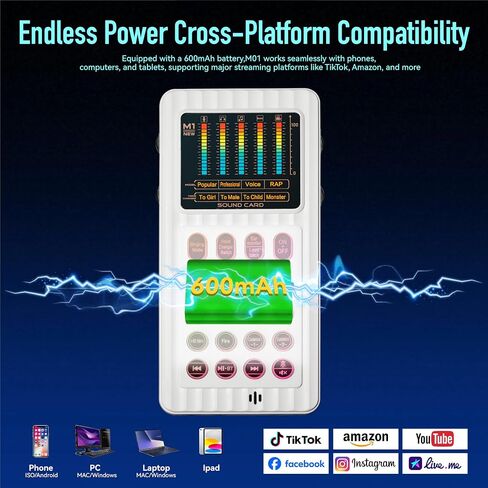HICALL M01 MINCING CONSOLE SOUND CARD-4-Voice Changer مع تقليل ضوضاء الذكاء الاصطناعي ، 6 منصات صوتية مخصصة ، بطارية 600 مللي أمبير في الساعة ، للبث والألعاب والبودكاست in Saudi Arabia