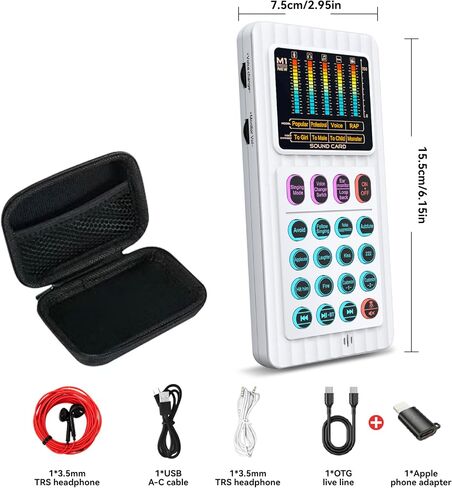 HICALL M01 MINCING CONSOLE SOUND CARD-4-Voice Changer مع تقليل ضوضاء الذكاء الاصطناعي ، 6 منصات صوتية مخصصة ، بطارية 600 مللي أمبير في الساعة ، للبث والألعاب والبودكاست in Saudi Arabia
