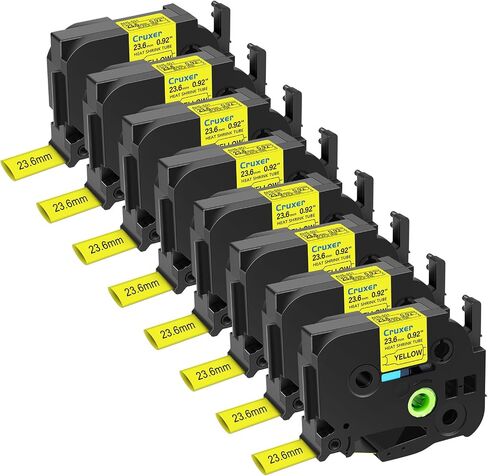 Cruxer 8 Pack متوافق مع P-Touch HSE611 HSE-611 AHS 611 5.8mm 1/4 "(0.23 بوصة) شريط تسمية أنبوب الحرارة أسود على استبدال أصفر لـ PTOUCH PTE550 PTP750 PTD450 PTD400AD PT710BT in Kuwait