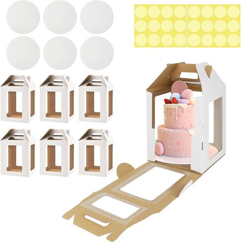 2 حزمة صناديق كعكة طويلة مع ألواح الكيك ، 10 × 10 × 12 بوصة صندوق كعكة متدرج كبير مع 6 نوافذ صافية ، 10 بوصة حاملة كعكة مع مقبض حاويات للمخبز لحفل الزفاف ، حفلة عيد ميلاد ، دش الطفل in Kuwait