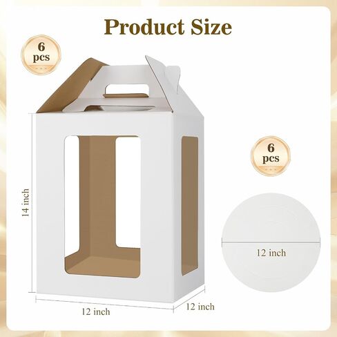 2 حزمة صناديق كعكة طويلة مع ألواح الكيك ، 10 × 10 × 12 بوصة صندوق كعكة متدرج كبير مع 6 نوافذ صافية ، 10 بوصة حاملة كعكة مع مقبض حاويات للمخبز لحفل الزفاف ، حفلة عيد ميلاد ، دش الطفل in Kuwait
