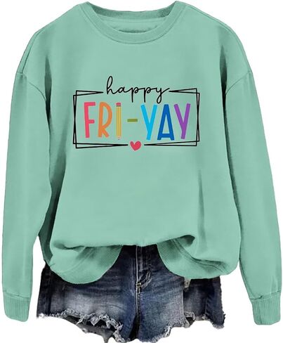 Happy Fri-yay Teacher Sweatshirt Women Funny Teacher Weekend Long Sleeve Derts Crewneck Graphic Fall Pullover Tops in Kuwait
