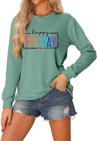 Happy Fri-yay Teacher Sweatshirt Women Funny Teacher Weekend Long Sleeve Derts Crewneck Graphic Fall Pullover Tops in Kuwait