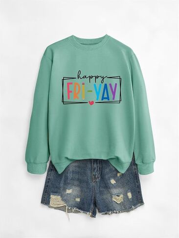 Happy Fri-yay Teacher Sweatshirt Women Funny Teacher Weekend Long Sleeve Derts Crewneck Graphic Fall Pullover Tops in Kuwait
