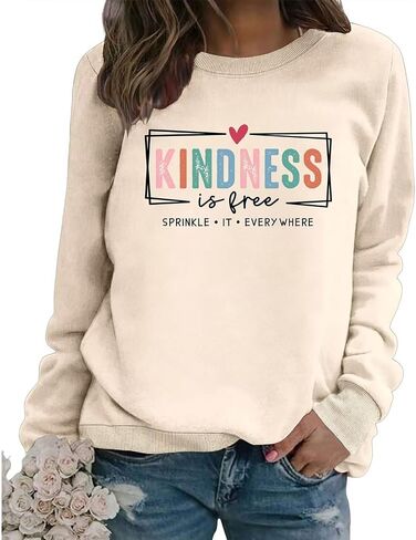Kindness is Free Sweatshirt Women Be Kind Crewneck Teacher Sweat Shirts Vintage Graphic Mental Health Pullovers Top in Kuwait