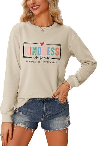 Kindness is Free Sweatshirt Women Be Kind Crewneck Teacher Sweat Shirts Vintage Graphic Mental Health Pullovers Top in Kuwait