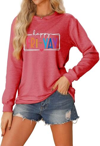 Happy Fri-yay Teacher Sweatshirt Women Funny Teacher Weekend Long Sleeve Derts Crewneck Graphic Fall Pullover Tops in Kuwait