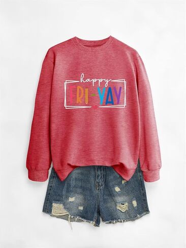 Happy Fri-yay Teacher Sweatshirt Women Funny Teacher Weekend Long Sleeve Derts Crewneck Graphic Fall Pullover Tops in Kuwait