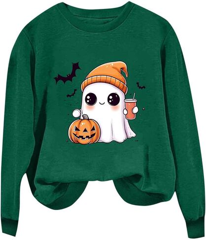 Cute Sweatshirts for Women Halloween Sweatshirt Crewneck Long Sleeve Pullover Tops Ghost Print Sweater Fall Clothes in Saudi Arabia