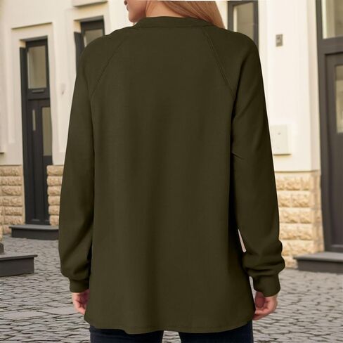 الزر المفاجئة للسيدات أعلى من نوع Swetshirt الأكمام الطويلة Tunic Henley Tops فضفاضة الشق غير الرسمي ملابس الشتاء الشتوية in Saudi Arabia