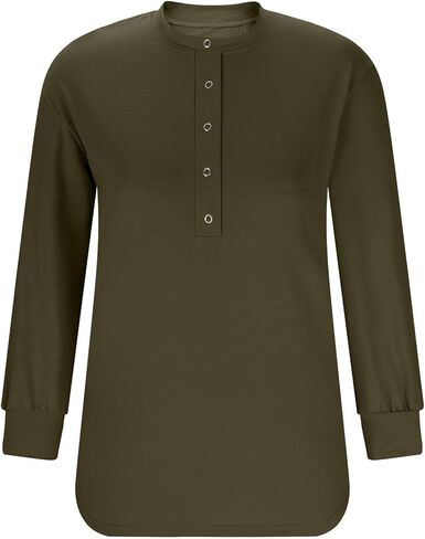 الزر المفاجئة للسيدات أعلى من نوع Swetshirt الأكمام الطويلة Tunic Henley Tops فضفاضة الشق غير الرسمي ملابس الشتاء الشتوية in Saudi Arabia
