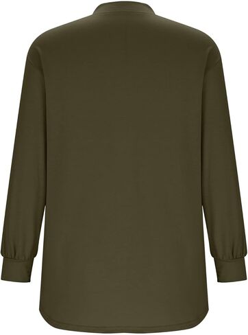 الزر المفاجئة للسيدات أعلى من نوع Swetshirt الأكمام الطويلة Tunic Henley Tops فضفاضة الشق غير الرسمي ملابس الشتاء الشتوية in Saudi Arabia