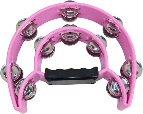 YMC Half Moon EZ Grip Tambourine 20 Jingles Metal Jingles Hand Held Percussion - Pink in Kuwait