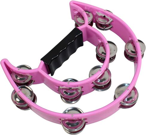 YMC Half Moon EZ Grip Tambourine 20 Jingles Metal Jingles Hand Held Percussion - Pink in Kuwait