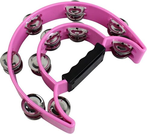YMC Half Moon EZ Grip Tambourine 20 Jingles Metal Jingles Hand Held Percussion - Pink in Kuwait
