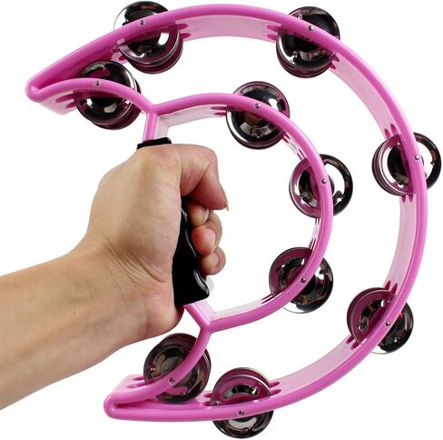 YMC Half Moon EZ Grip Tambourine 20 Jingles Metal Jingles Hand Held Percussion - Pink in Kuwait