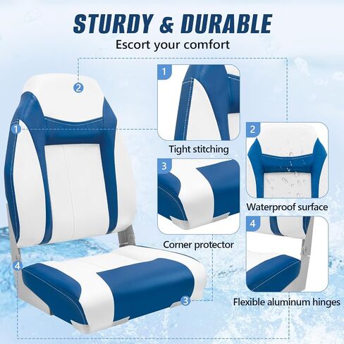 High Back Boat Seat, Fold Down Fishing for Yachts, Bass, Folding Design for Easy Storage,Heavy Duty Boat Bench Seat in Saudi Arabia