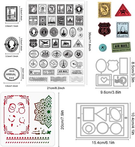 GLOBLELAND Vintage Key and Typewriter Clear Silicone Stamp Metal Coffee Stain Cutting Die Cuts Layering Retro Lamp PET Paint Craft Stencils for Card Making Scrapbooking Craft DIY Embossing in Saudi Arabia