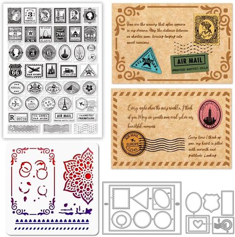 GLOBLELAND Vintage Key and Typewriter Clear Silicone Stamp Metal Coffee Stain Cutting Die Cuts Layering Retro Lamp PET Paint Craft Stencils for Card Making Scrapbooking Craft DIY Embossing in Saudi Arabia