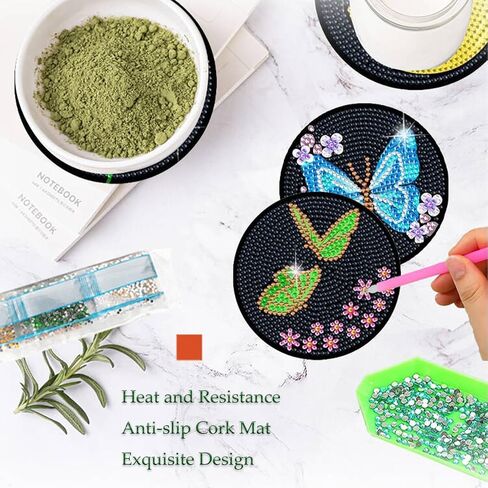 SGUBST Diamond Painting Coasters Kits ، 8 PCS Diamond Art Coasters with Holder ، Diy Crafts Kits - Sunflower Coasters مجموعات فن الماس للبالغين للمبتدئين in Saudi Arabia