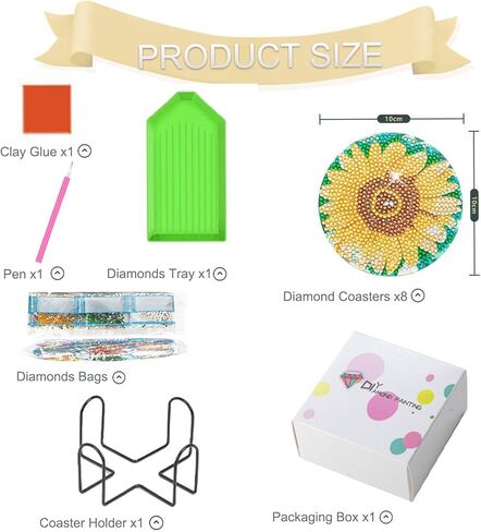 SGUBST Diamond Painting Coasters Kits ، 8 PCS Diamond Art Coasters with Holder ، Diy Crafts Kits - Sunflower Coasters مجموعات فن الماس للبالغين للمبتدئين in Saudi Arabia